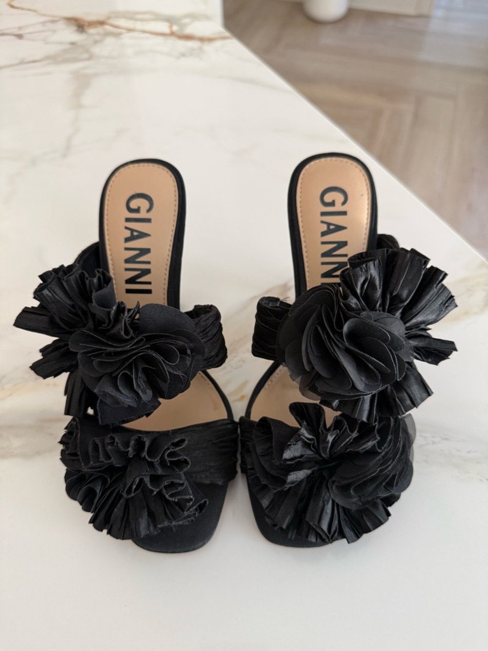 Ganni Black Floral Appliqué Slide Mules